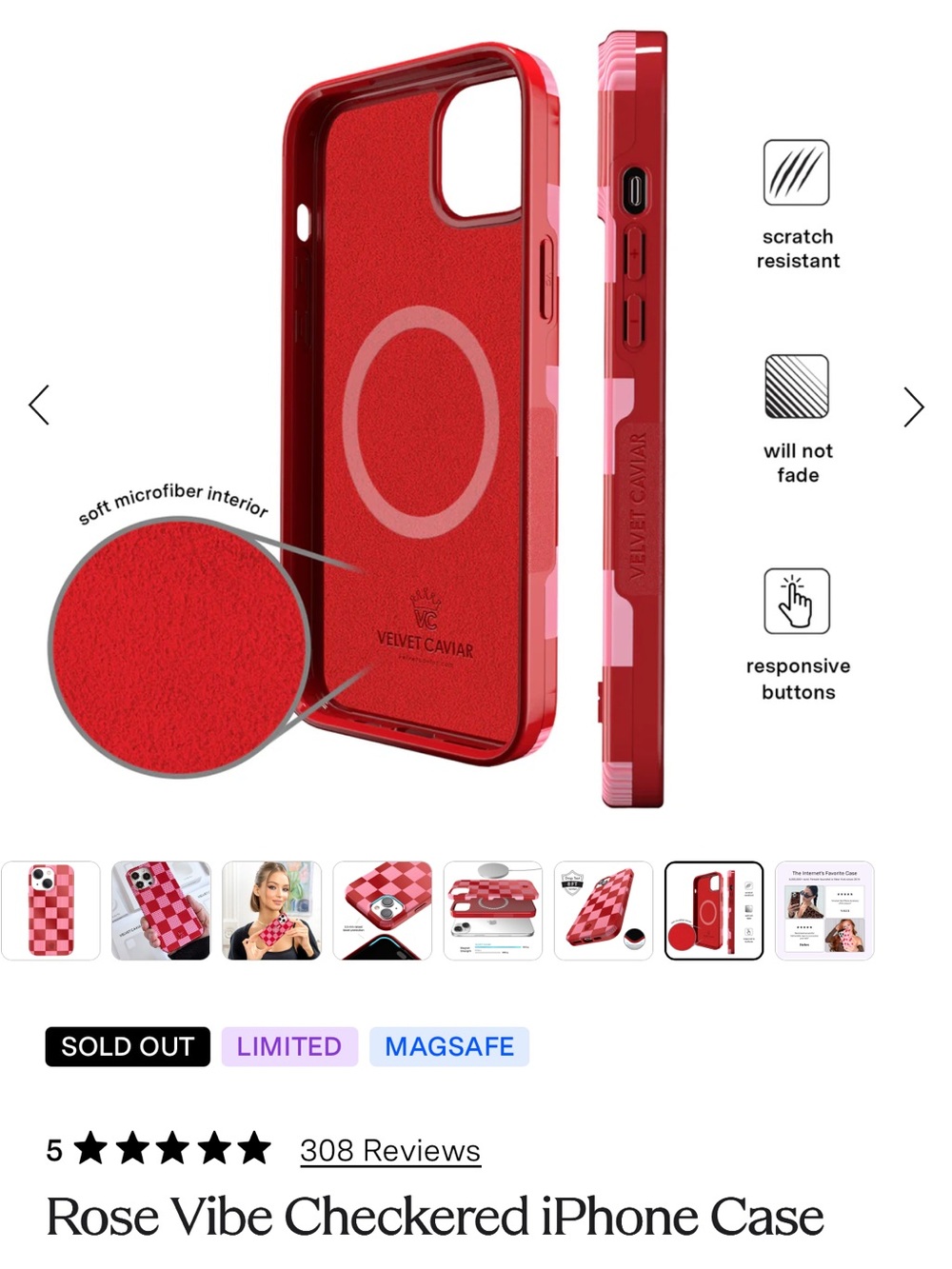 Velvet Caviar Rose Vibe Checkered iPhone Case with magnet wallet iPhone 15 plus - Picture 4 of 9